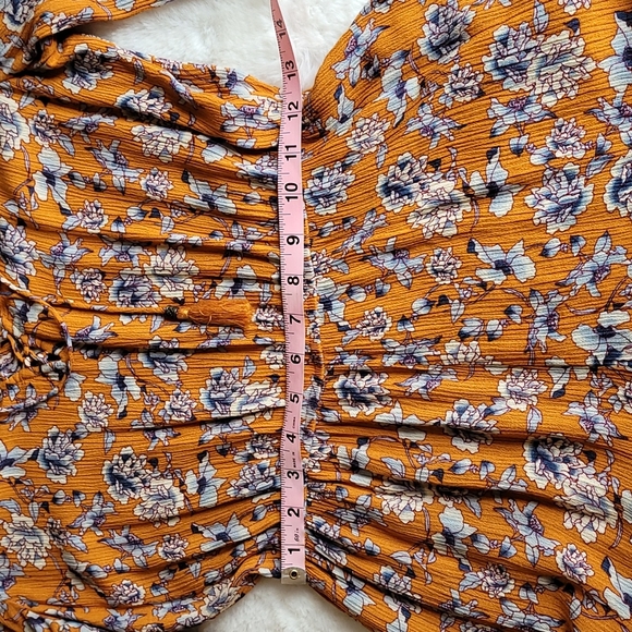 Aeropastle Mustard Yellow Floral Bohemian Hippie Long Sleeve Romper Medium - Picture 6 of 11